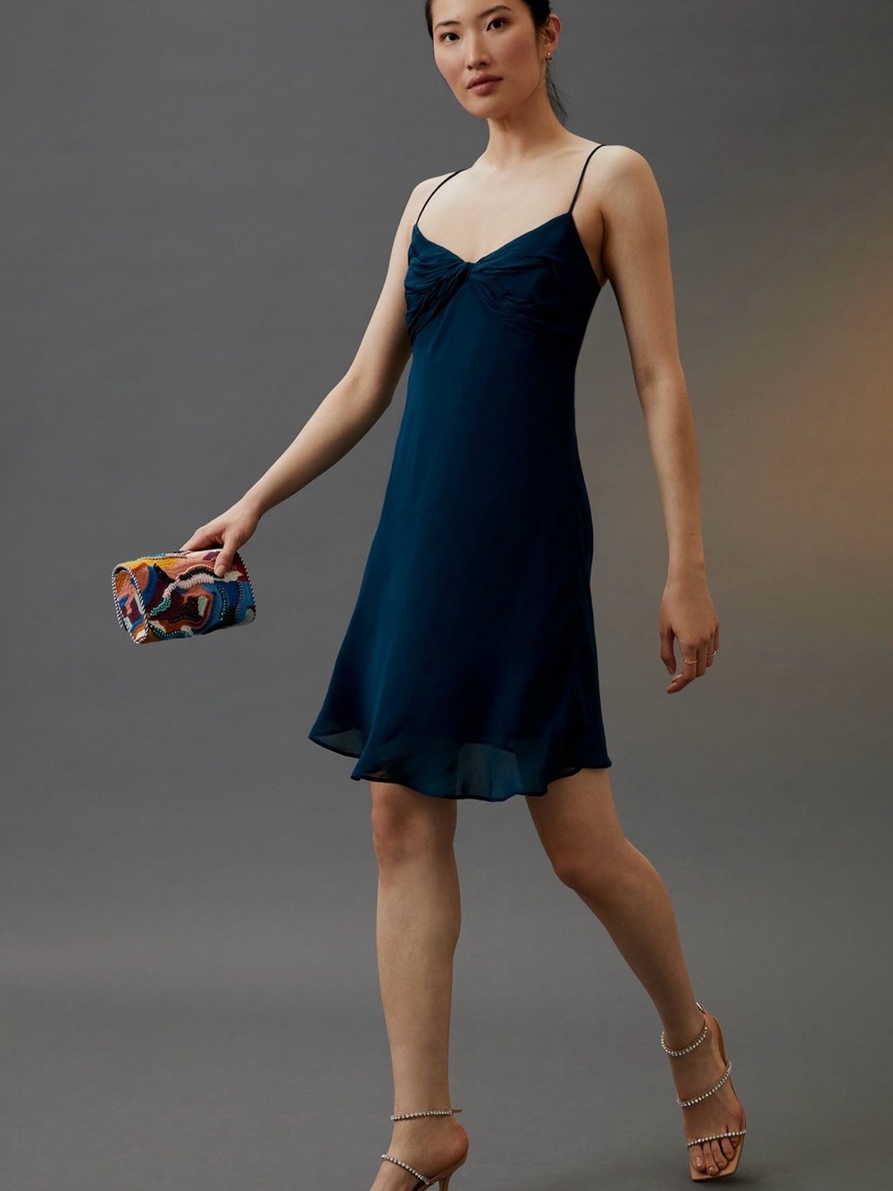 Anthropologie Twist-Front Slip Mini Dress